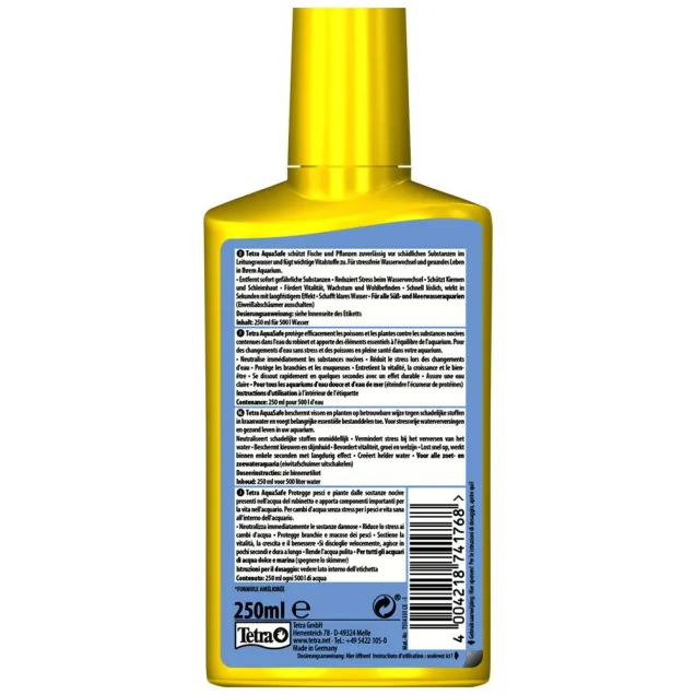 Tetra AquaSafe 250 ml biocondizionatore per acquario rende l'acqua del rubinetto sicura per i pesci