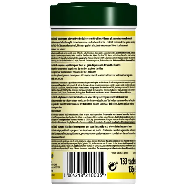 Tetra Pleco XL Tablets 133 tabs Mangime base in compresse per grandi pesci erbivori d'acquario