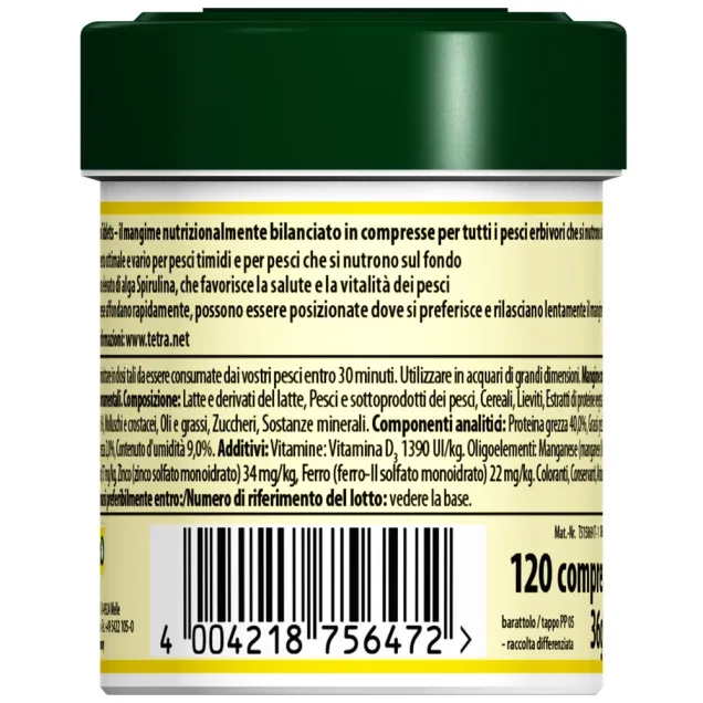 Tetra Pleco Tablets 120 tabs Mangime base in compresse per pesci da fondo erbivori d'acquario
