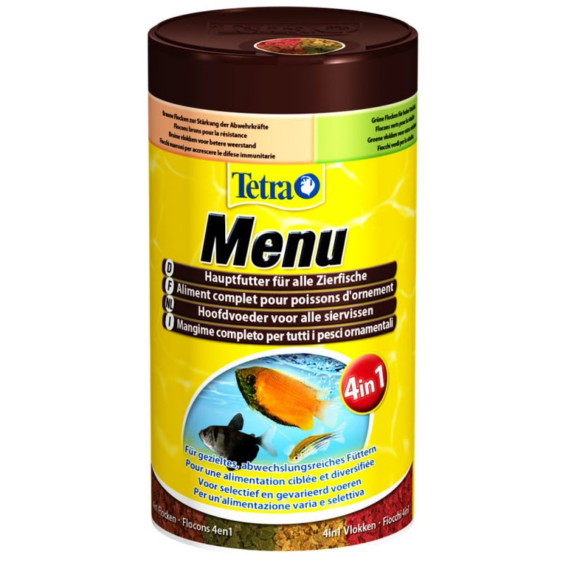 Tetra Menu 100 ml Mangime con 4 fiocchi per un alimentazione varia dei pesci d'acquario
