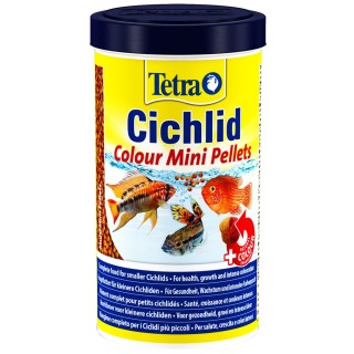 Tetra Cichlid Colour Mini Mangime in Mini Granuli 500 ml per ciclidi piccoli d'acquario intensifica i colori della livrea