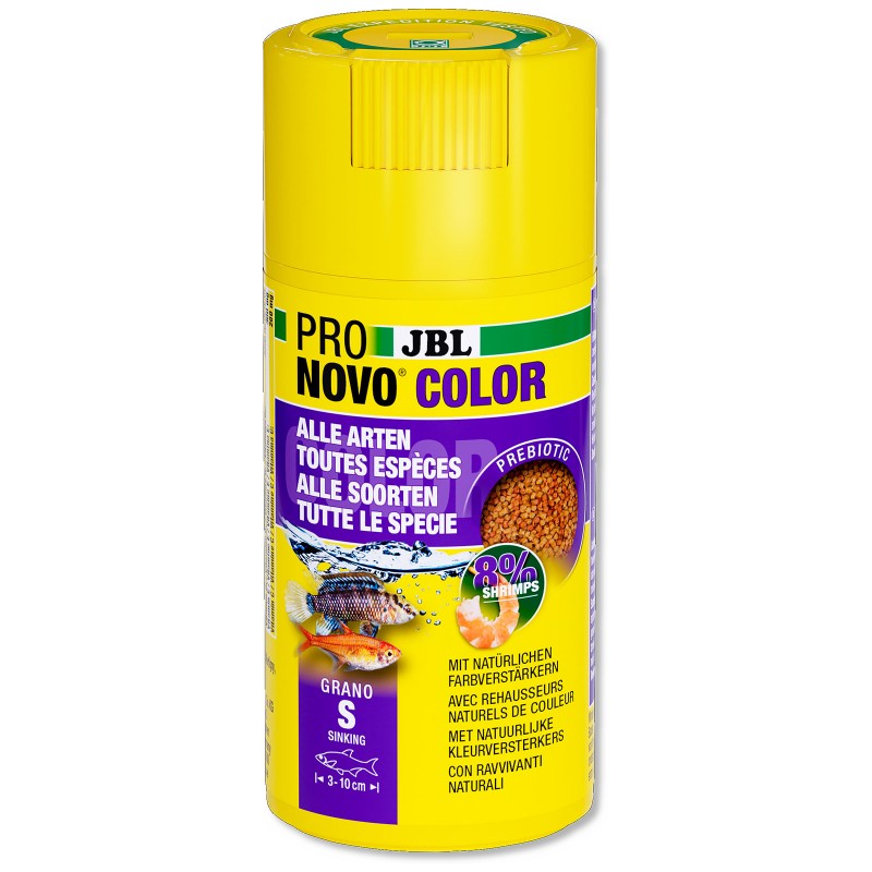 JBL Pronovo Color Grano S - Mangime colorato in granuli per colori accesi per tutti i pesci d'acquario da 3-10 cm