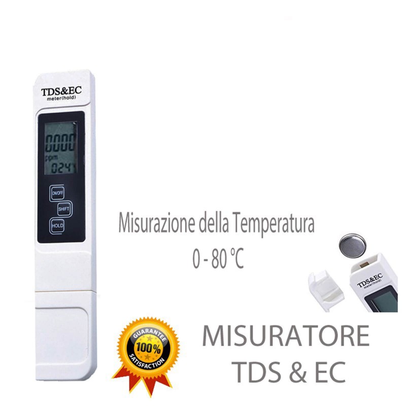 Misuratore Digitale di TDS & EC con misurazione della della temperatura 0-80 °C