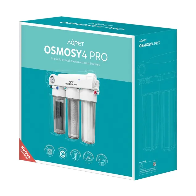Impianto osmosi Aqpet Osmosy4 Pro con resina e FlushValve 4 stadi