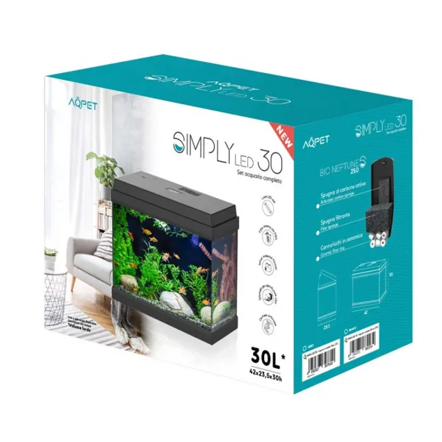 AQPET Simply LED 30 Set - acquario completo 30L con luce LED e filtro BioNeptune