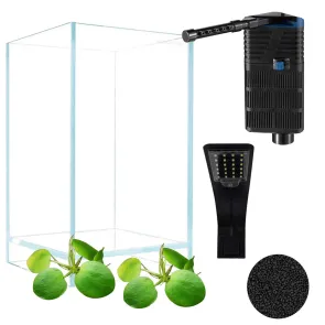 Kit acquario completo per Betta con vasca in vetro extrachiaro filtro interno luce LED ghiaia nera e piante galleggianti