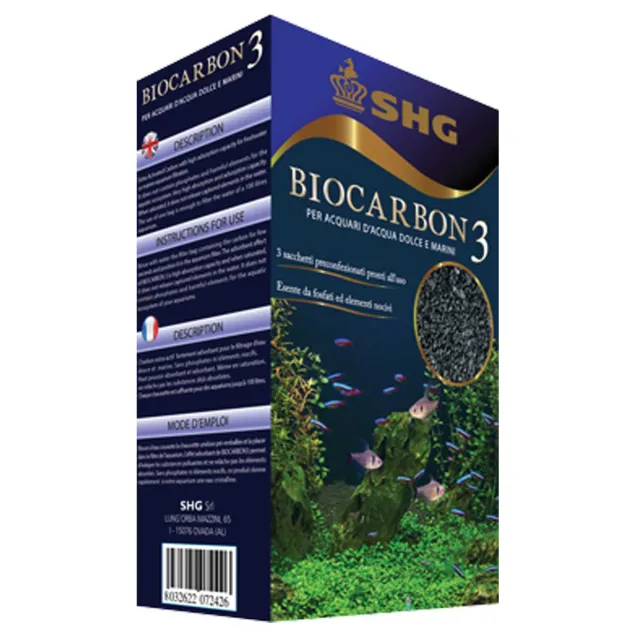 SHG Biocarbon carbone extra attivo 3 x 80 g per filtro acquario fino a 100 L