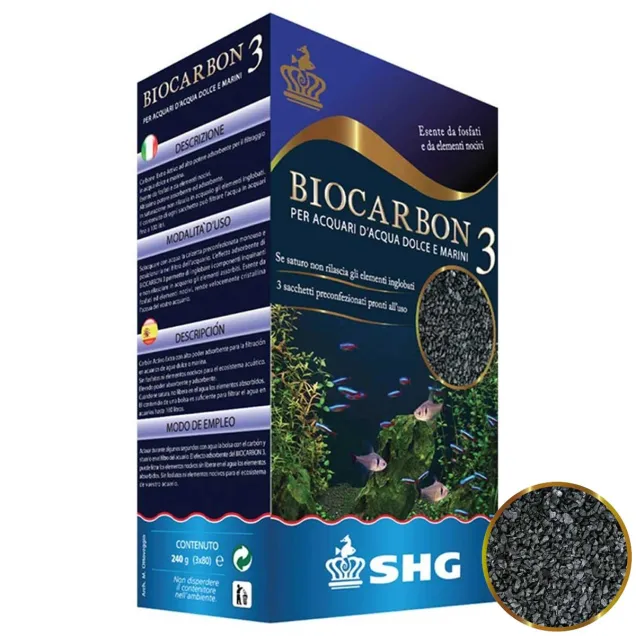 SHG Biocarbon carbone extra attivo 3 calzette da 80 grammi per filtro acquario