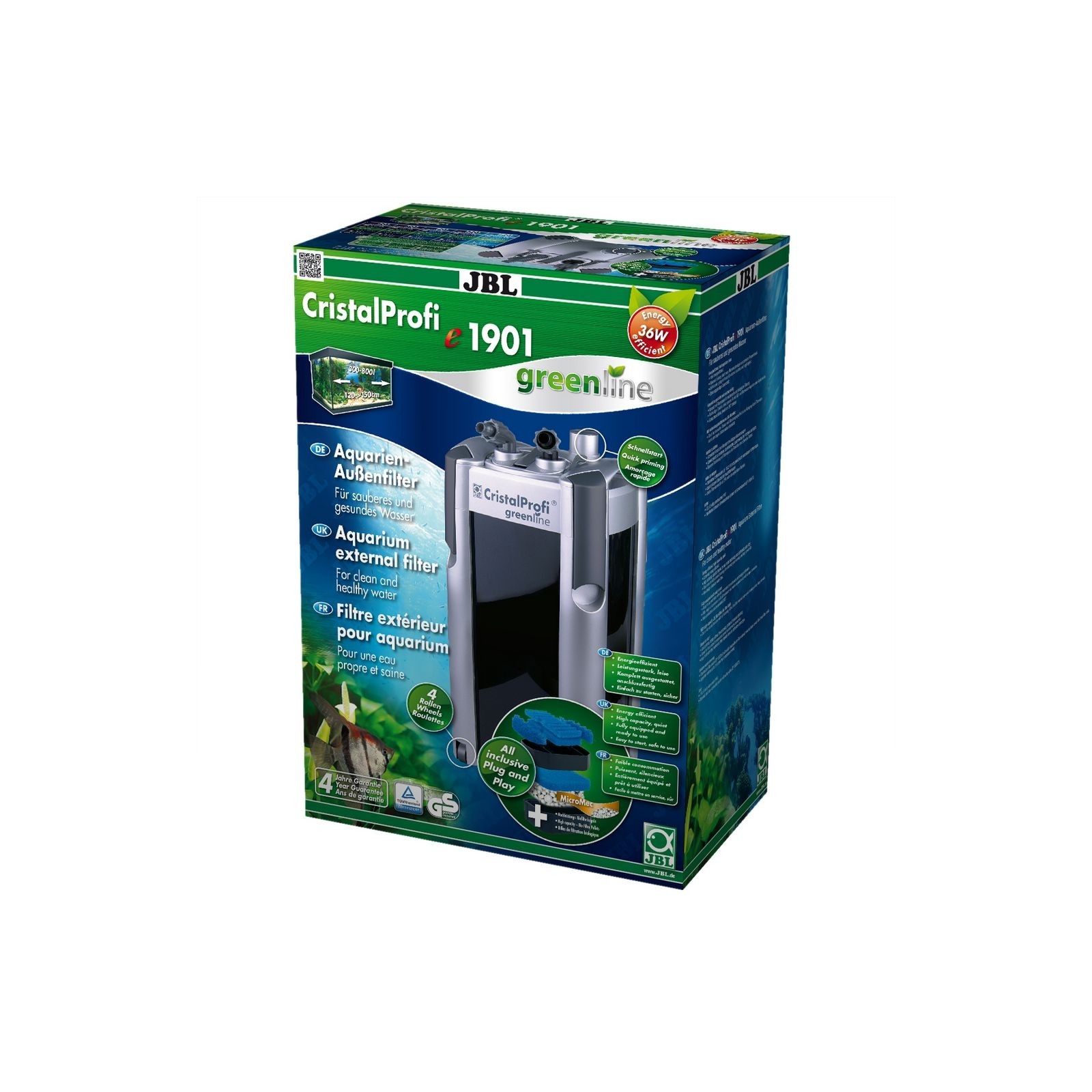JBL Filtro Esterno Cristal Profi E1901 Green Line - Completo di Materiali Filtranti per Acquari Fino a 800 Litr