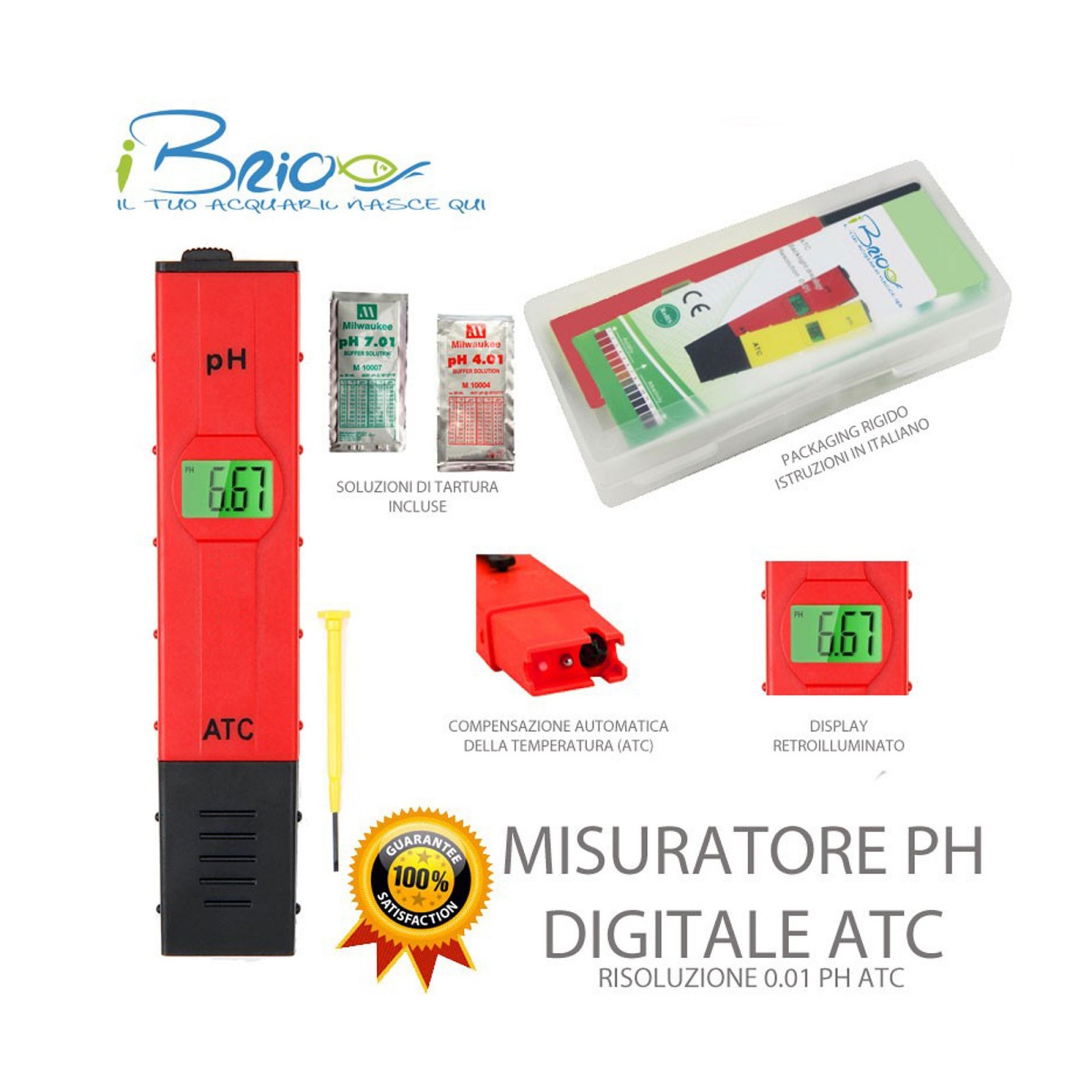 iBrio Misuratore Digitale di pH con compensazione automatica della temperatura - Precisione 0.01