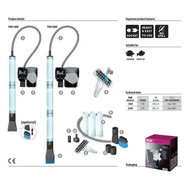Newa PGR 2000 Power Aspirarifiuti per acquario aspira i rifiuti dal fondo
