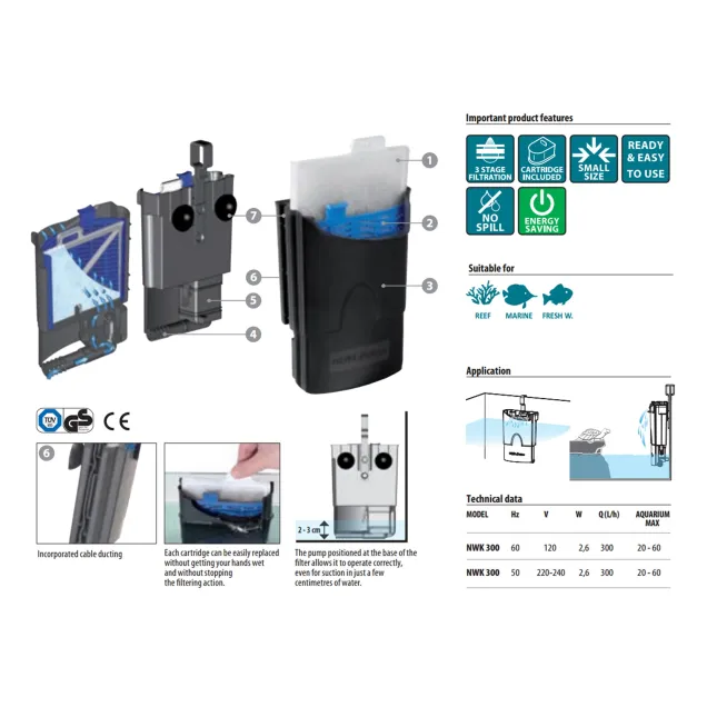 Newa Motion NWK 300 Filtro interno per acquari fino a 60 lt con cartucce