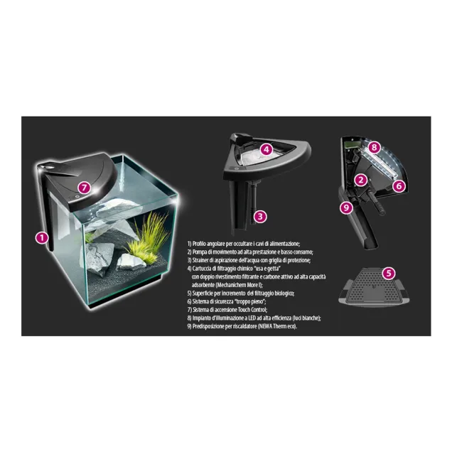 Newa More 20 Nero Acquario Completo di Illuminazione a Led 18Lt