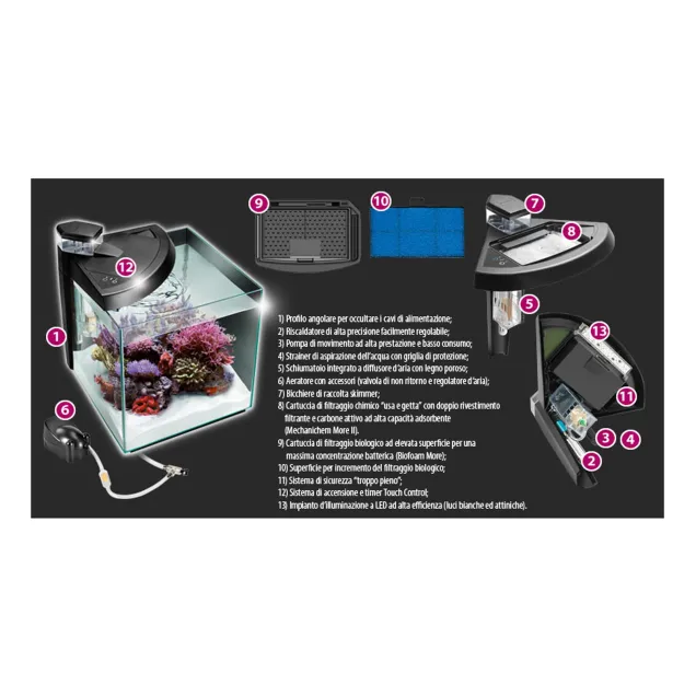 Newa More 30 Reef Marino Nero Acquario Completo di Illuminazione a Led e Skimmer 28LtNewa More 30 Reef Marino Nero Acquario Comp